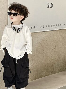 儿童T恤长袖春秋季新款打底衫男童时尚休闲破洞T恤宝宝洋派上衣潮