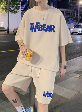 青少年运动短裤男夏季套装潮流休闲宽松五分薄款港风百搭中裤子
