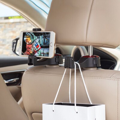 1pc Car Headrest Hook & Phone Holder Seat Back Hanger for Re