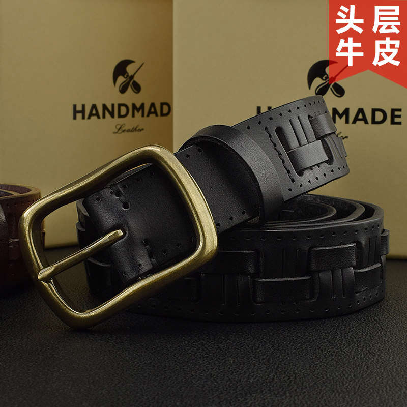 手工编织皮带男士真皮正品针扣头层牛皮腰带男个性百搭时尚裤腰带图片