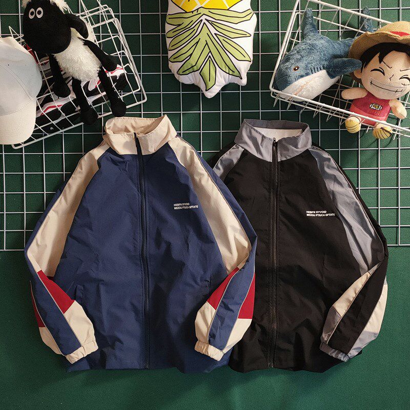 春秋季复古撞色拼接棒球服外套男夹克