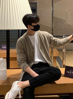 2021新款秋季毛衣外套男士开衫宽松休闲针织衫男长袖v领韩版潮流