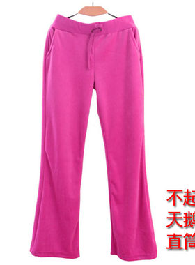 天鹅绒裤子女2022春 季大码显瘦玫红长裤运动休闲卫裤直筒裤黑色