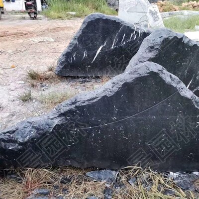 水系黑山石楼盘水景造景石入口景观石黑色石材中国黑异形石材水钵