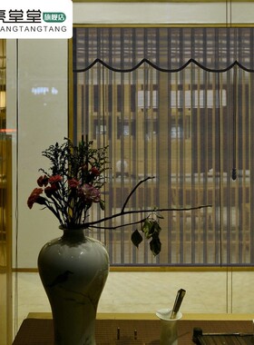 黑色竹帘卷帘窗帘门帘升降遮光遮阳隔断阳台透光饭店帘子中式工程
