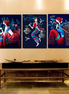 客厅装饰画云南民族风情人物画卧室壁画沙发背景墙画挂画无框画