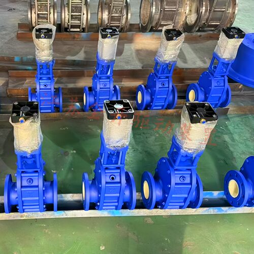 全开气动双插板阀活塞式陶瓷双闸板阀Z644TC-10 DN125仓泵出料阀