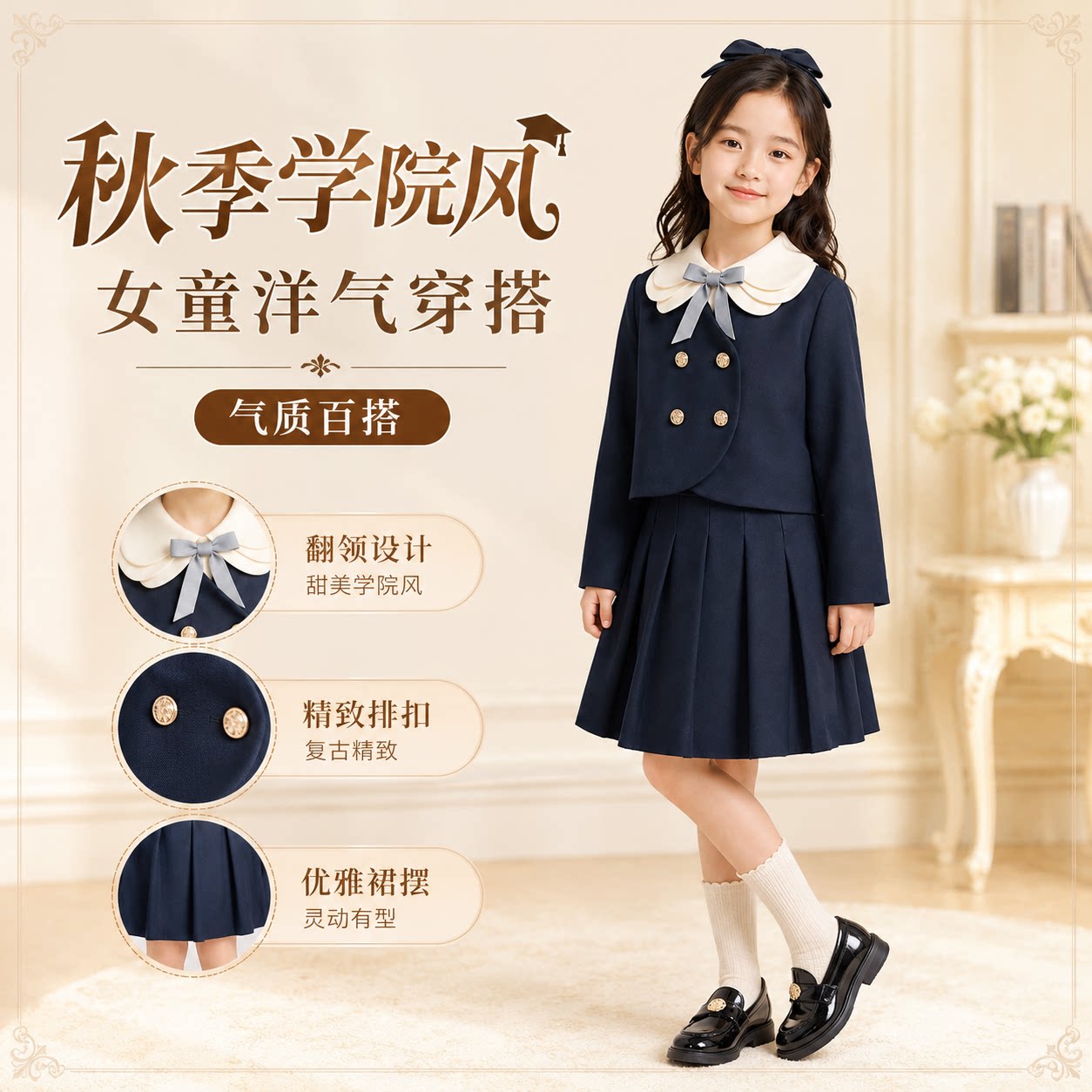 学院风，女童秋装甜美韩系两件套图片