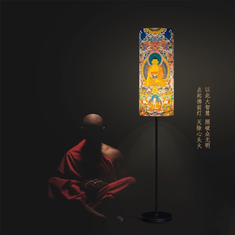新中式禅意佛图案风格古典落地气奢华约卧室书房彷古布艺落地台灯