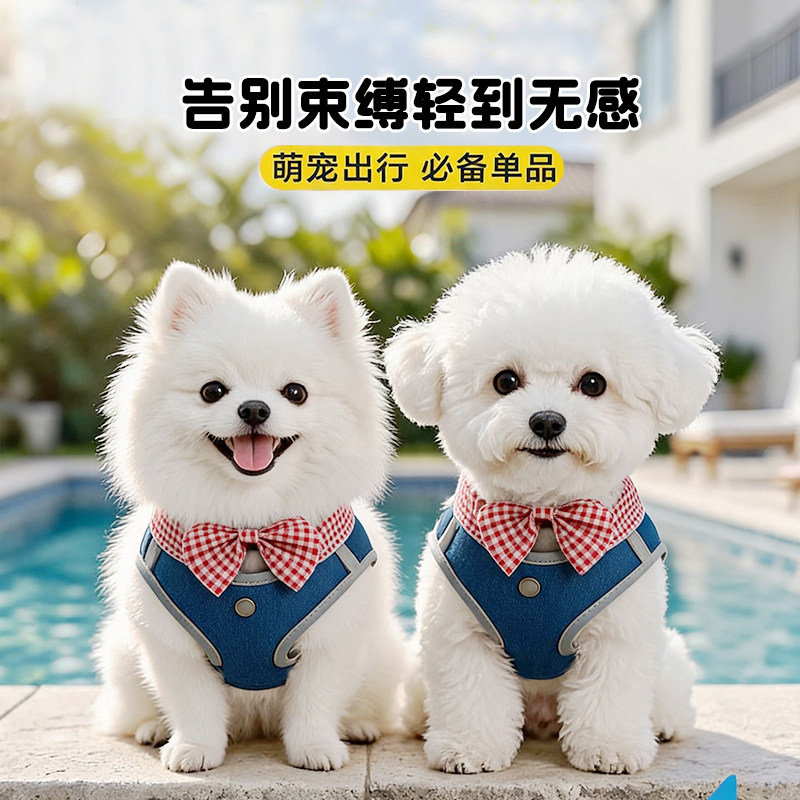 狗狗牵引绳可爱口水巾胸背带中小型犬用外出比熊泰迪可调节胸背带