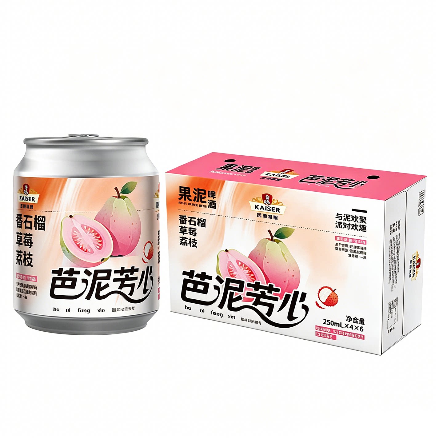 凯撒番石榴草莓荔枝果泥精酿原浆啤酒女士低度微醺果酒250ml*24罐