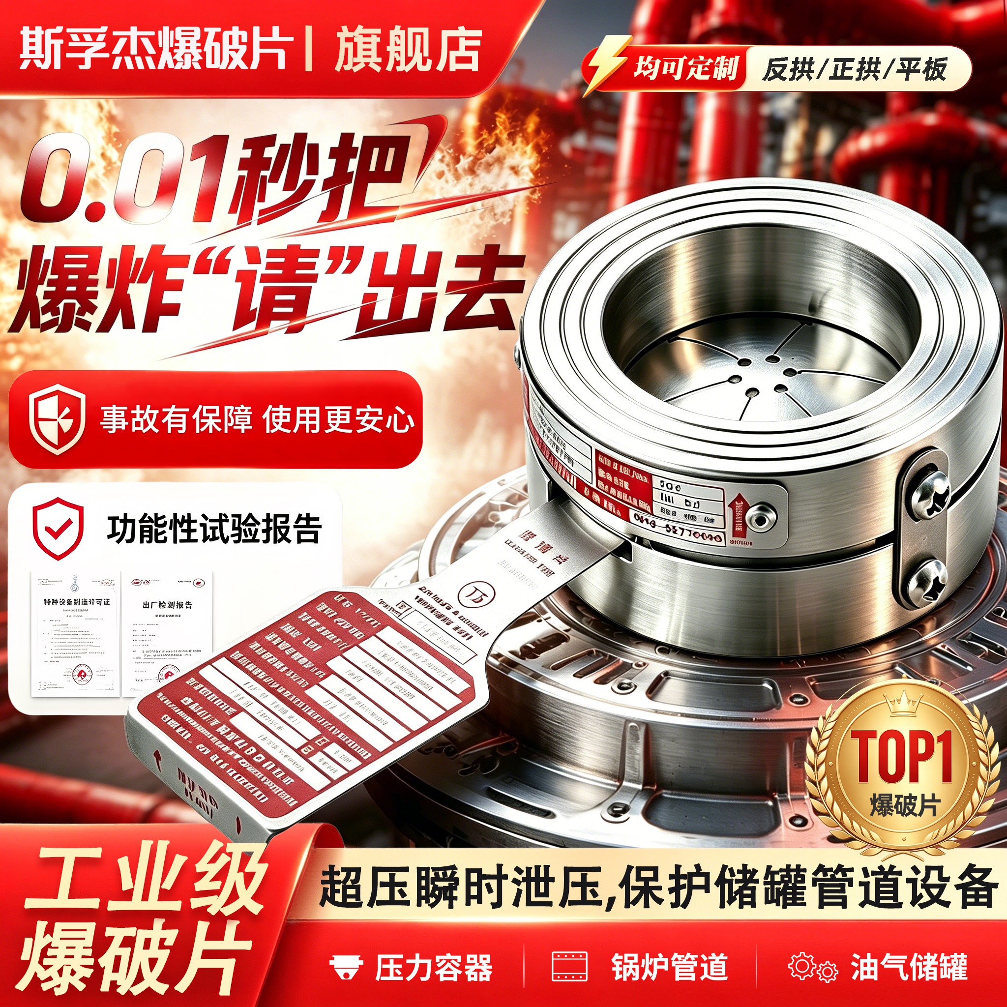 不锈钢爆破片正拱形泄爆片粉尘管