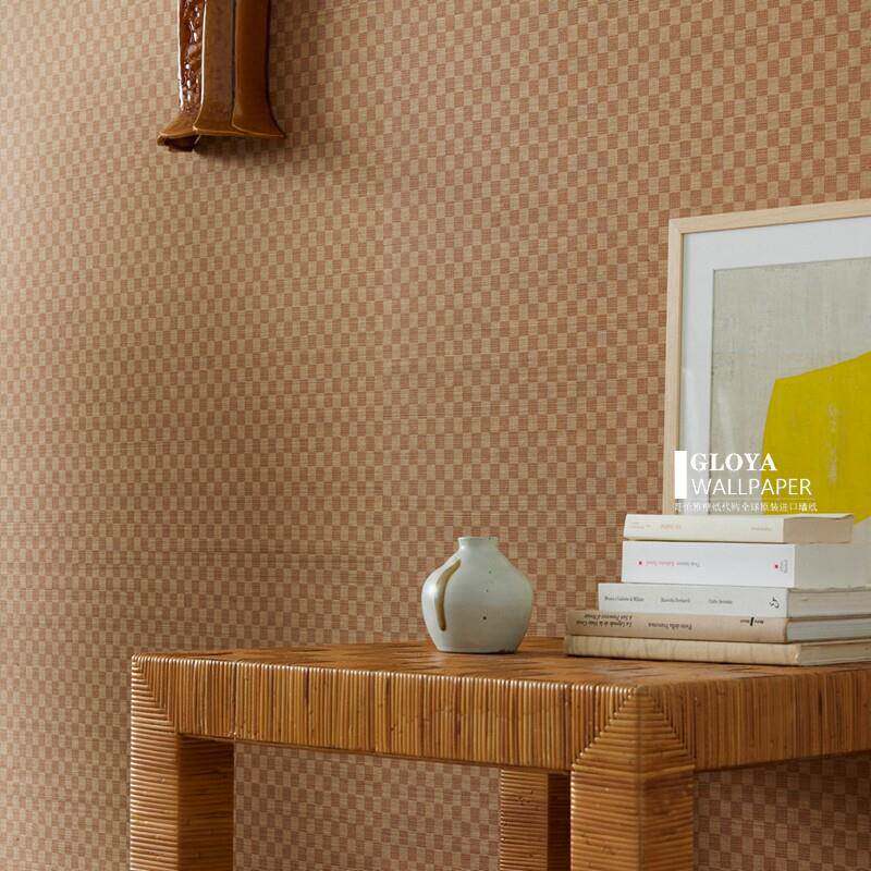 法国简约背景墙壁纸 JAVA 经典格子棋盘格复古风亚麻材质无缝墙布