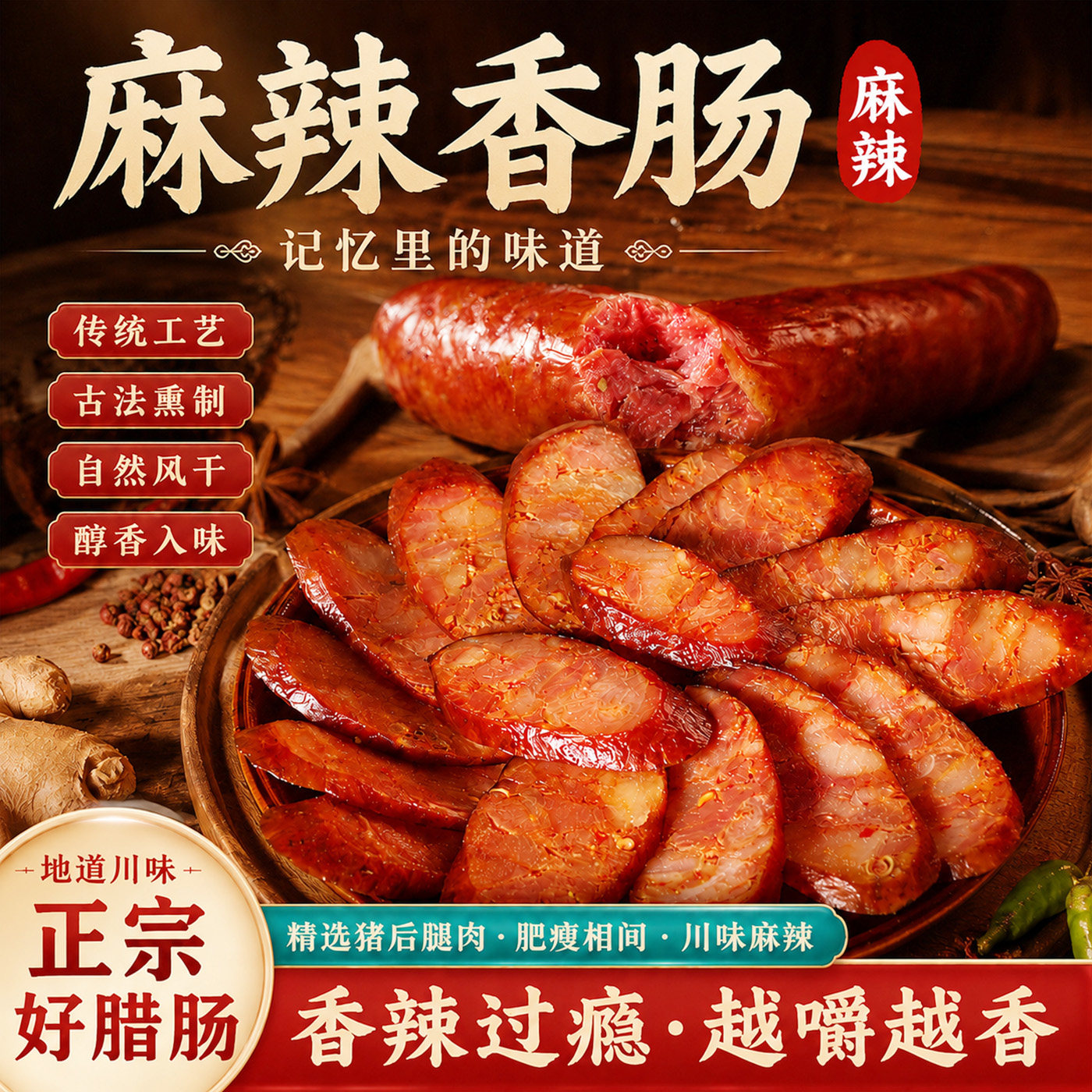 四川特产麻辣腊肠香肠正宗烟熏腊肉肥瘦相间腊肉传统工艺古法熏制