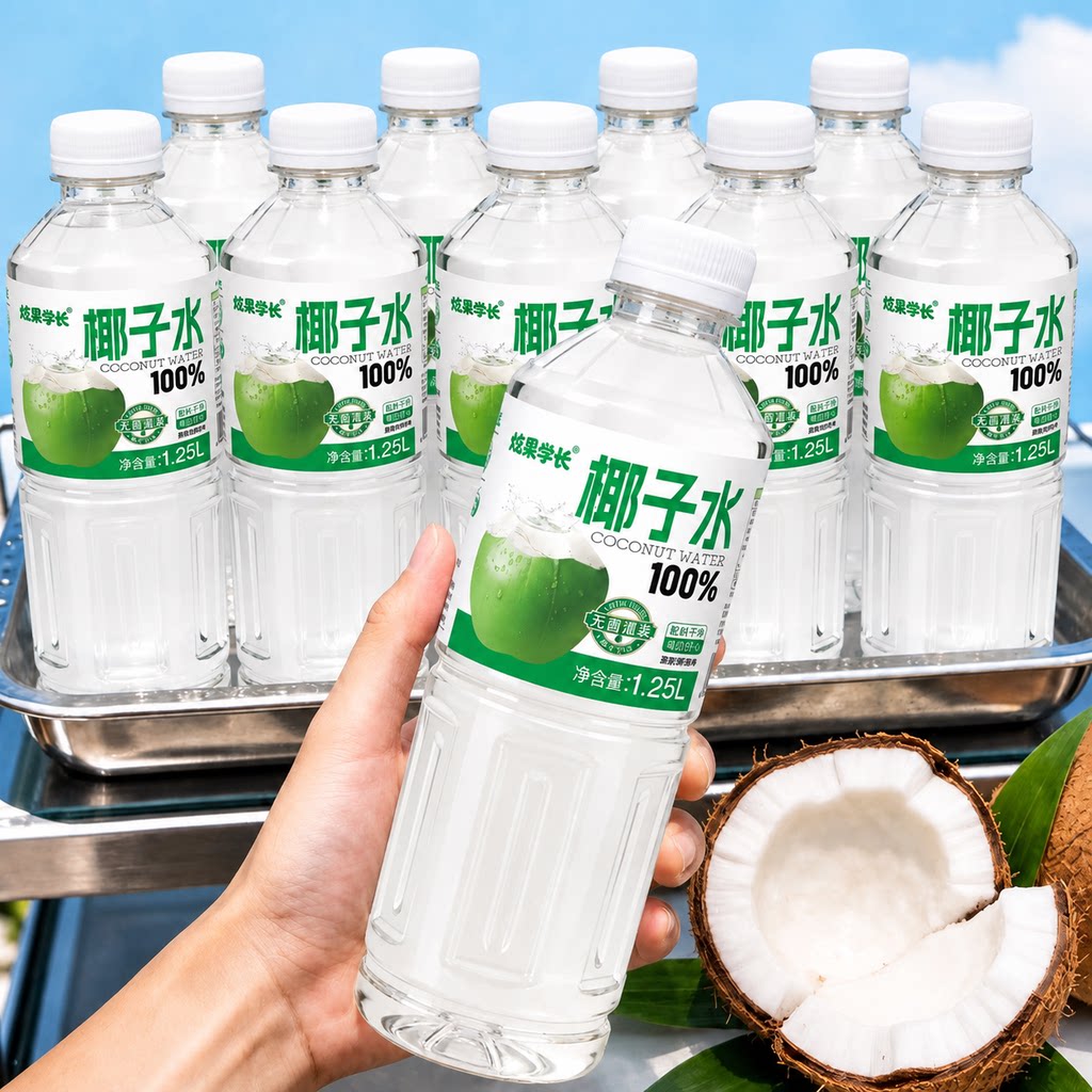 100%椰子水0脂肪大瓶装1250ml*瓶整箱含天然电解质果汁饮料椰子水