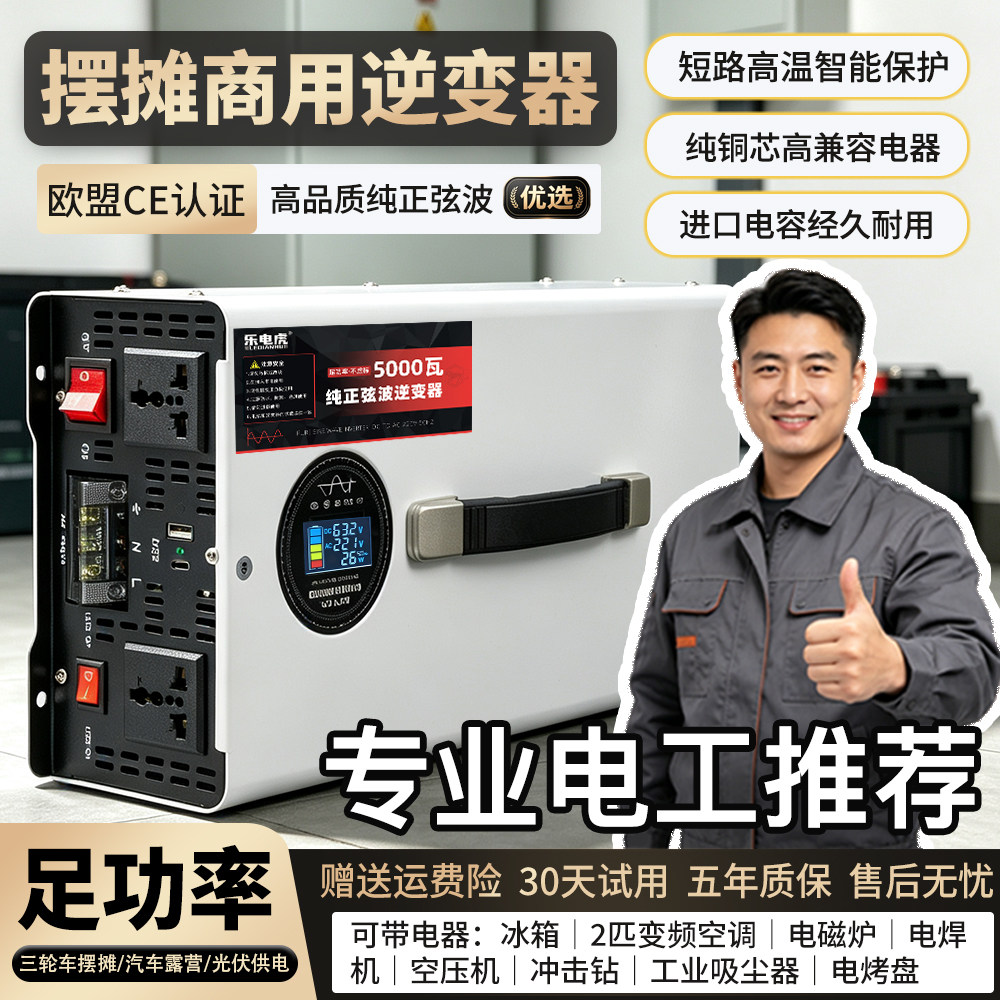 乐电虎纯正弦波逆变器三轮车摆摊图片