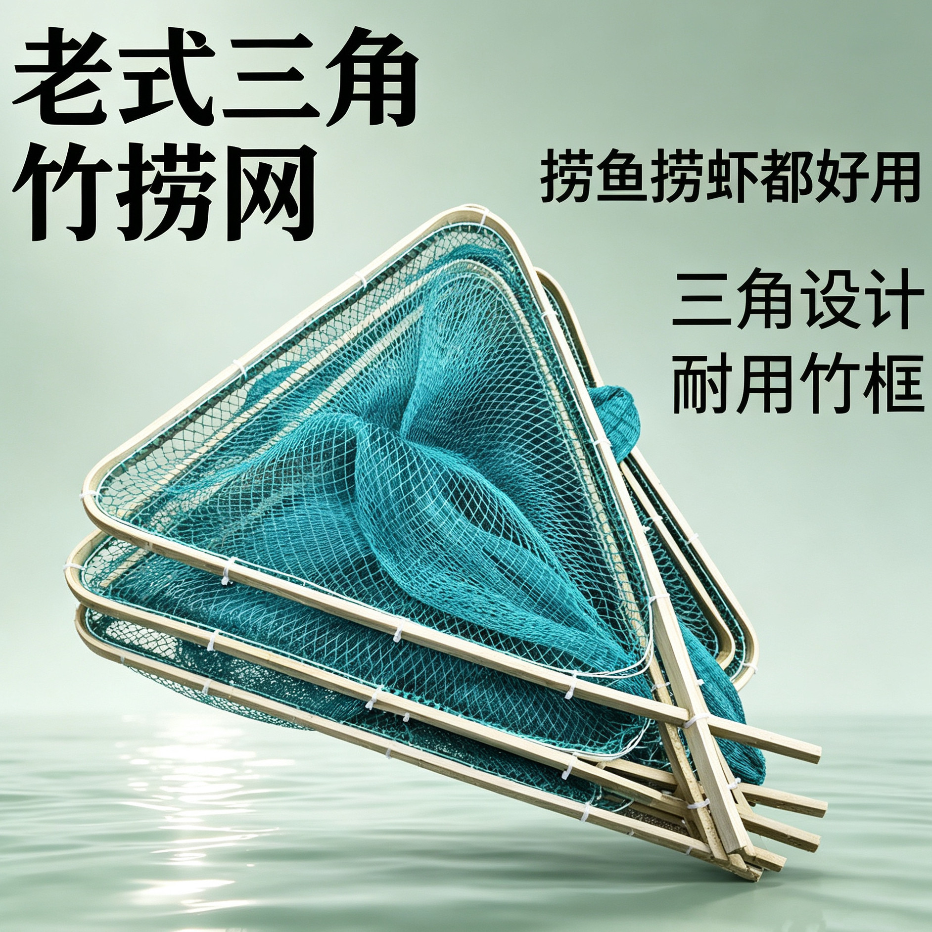 大竹片网三角形单边抄鱼网捞鱼苗小眼网布鱼塘拦鱼捞螺丝捞虾米用