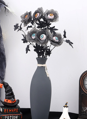 跨境精致 万圣节装饰品 恐怖眼珠枫叶插枝花束 鬼节家居派对装饰