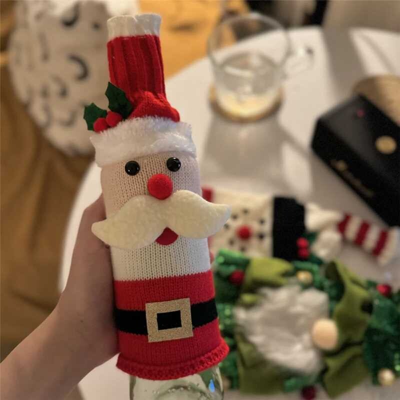 圣诞节装饰品针织酒瓶套氛围布置