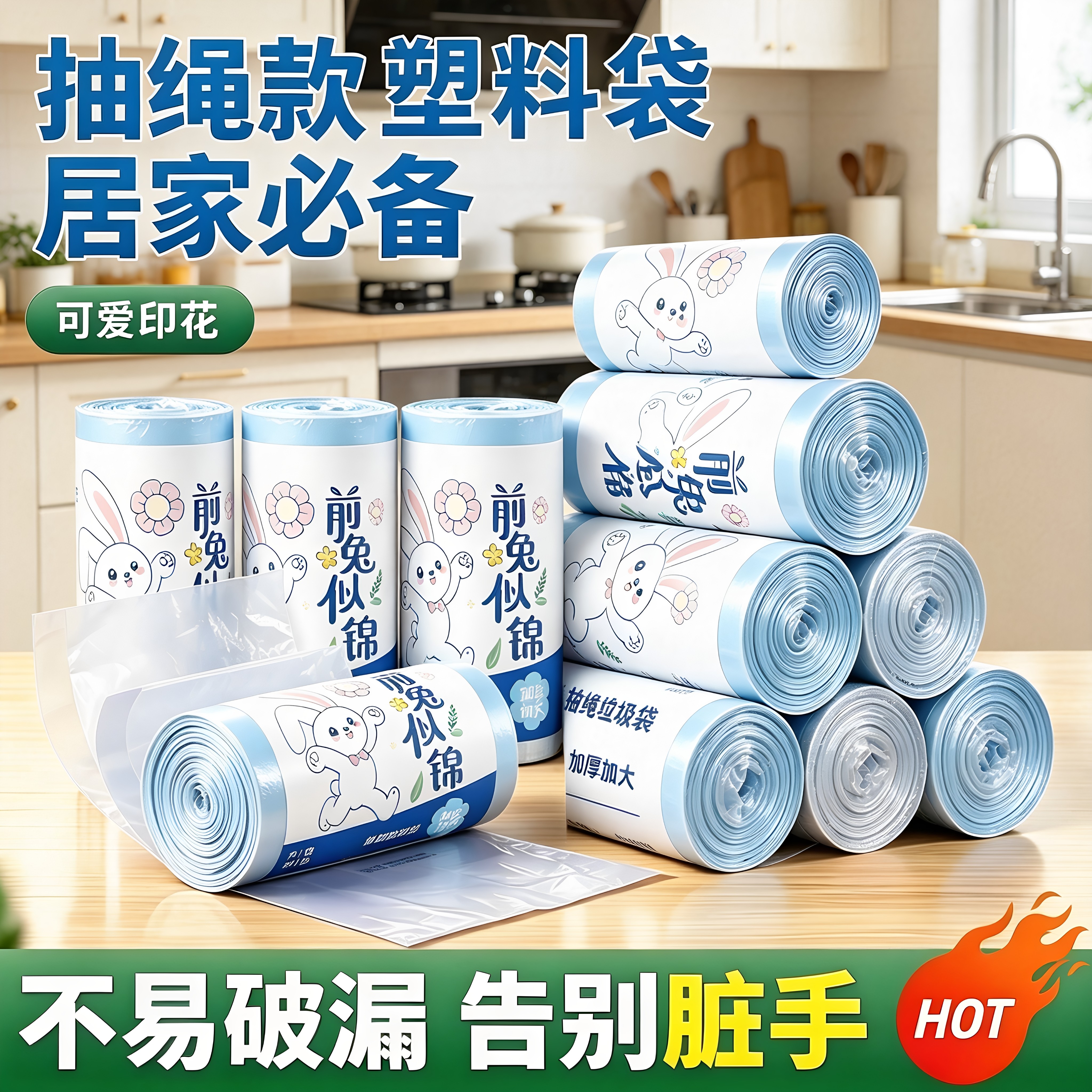 筱颖抽绳点断式垃圾袋加厚手提袋