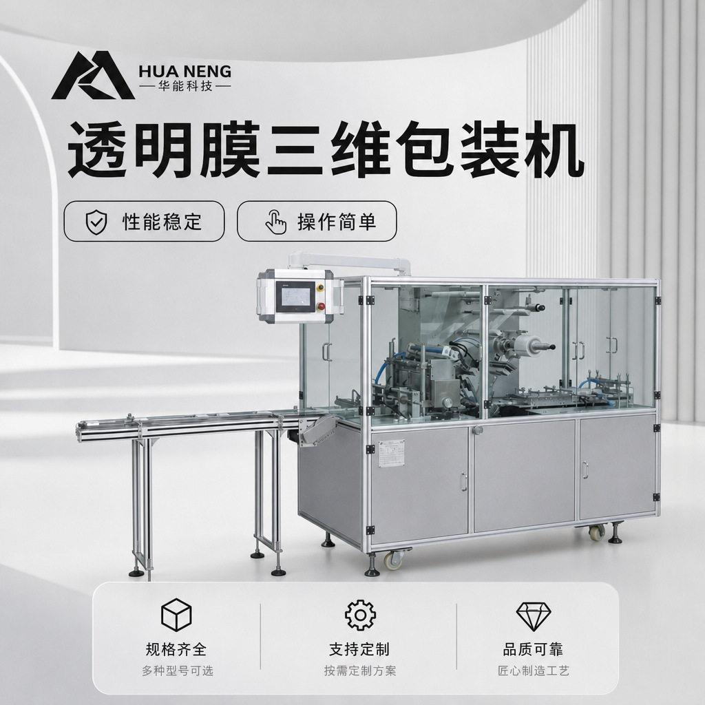 三维透明膜包装机茶叶糕点礼盒全自动覆膜烟包机食品裹包设备工厂