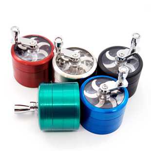 现货热销 锌合金手柄摇研磨烟器直径55mm4层6个色Grinder