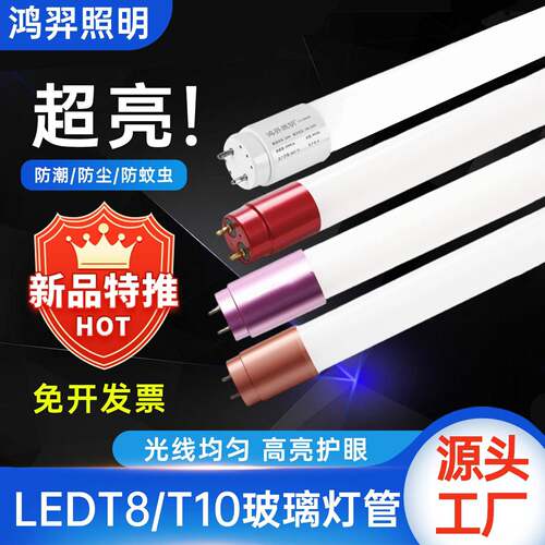 鸿羿照明t8LED灯管超亮长条t10一体化日光灯支架光管全套1米2家用