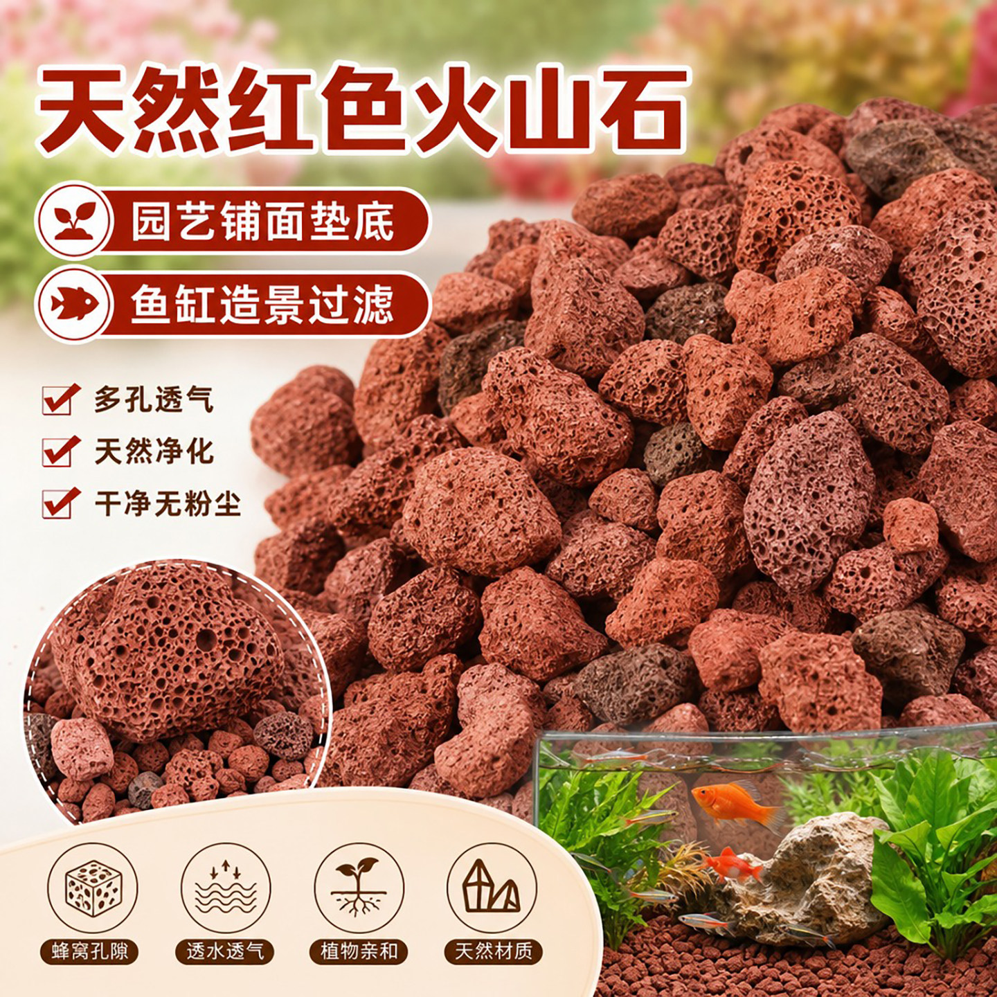 天然红火山石颗粒多肉兰花石料专用营养土植料拌土垫底火山铺面石