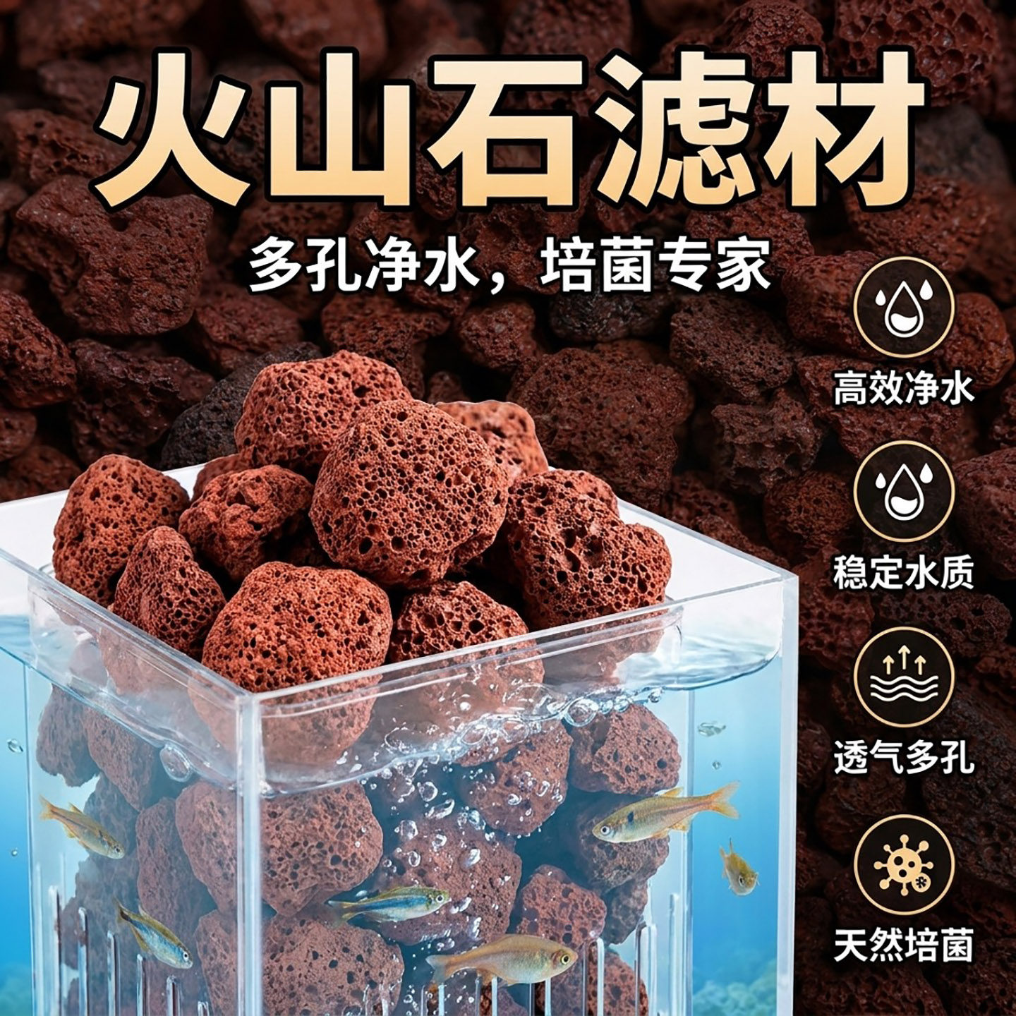 火山石天然颗粒鱼缸专用造景鱼池底砂滤材养花养鱼大块火山石滤材