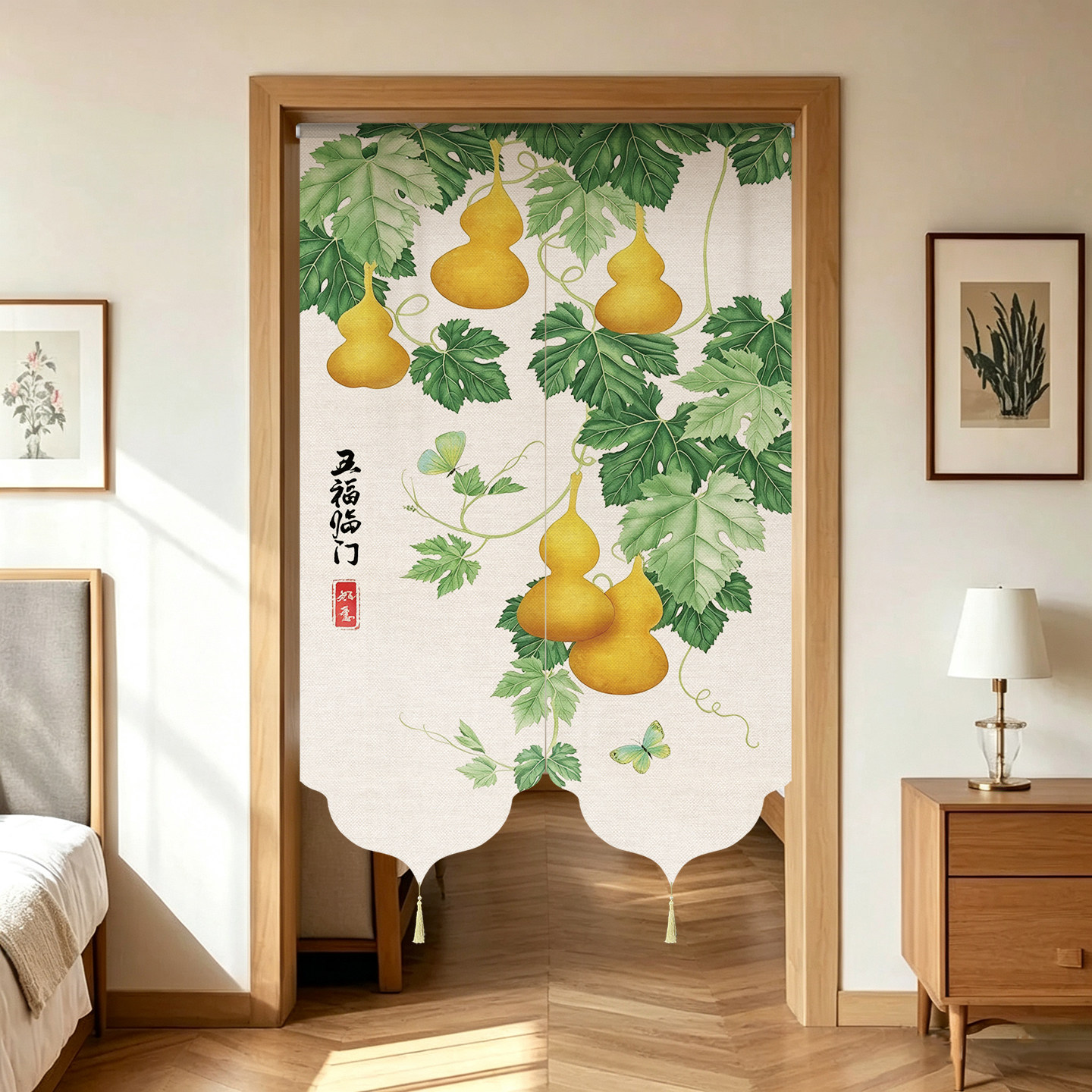 禅意中古风棉麻加厚门帘风水化解福禄葫芦家用隔断遮挡玄关卧室