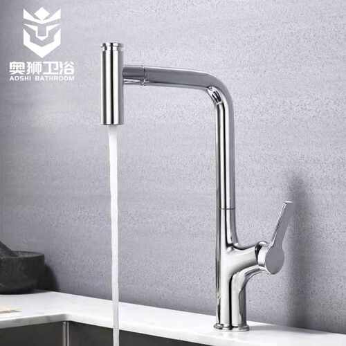 铜厨房洗菜盆冷热水龙头小户型抽拉式水槽旋转弯管水龙头