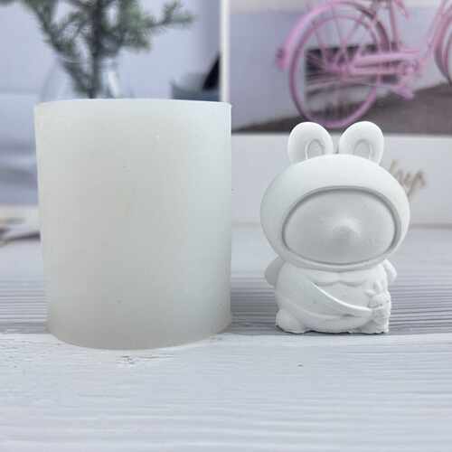 3D立体长耳朵兔无五官兔子硅胶模具香薰蜡烛石膏摆件卡通滴胶模具