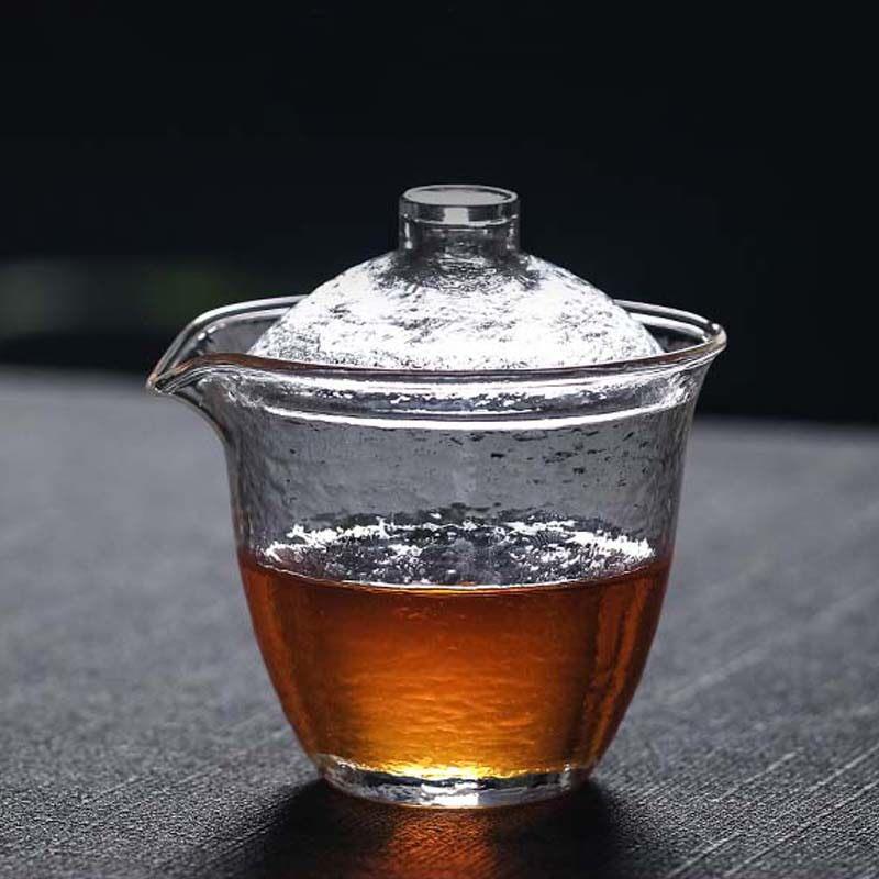 加厚耐热玻璃盖碗茶杯锤目纹茶碗透明三才碗大号泡茶器功夫茶具