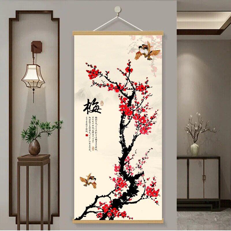 新中式书房客厅装饰画四条屏国画四联梅兰竹菊卷轴字画风格卷轴画