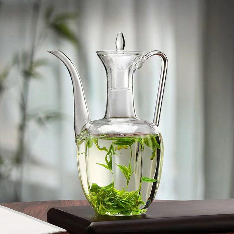 仿宋点茶耐热玻璃执壶纯手工耐温仿古瓜棱执壶可电陶炉加热