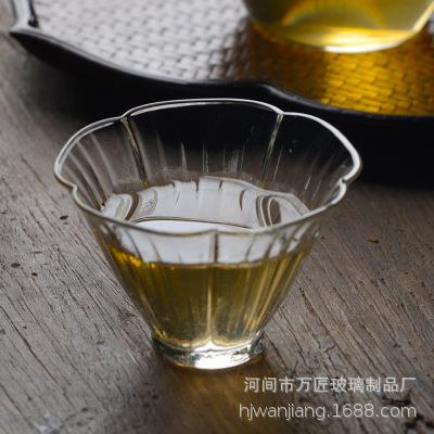 日式芙蓉花瓣玻璃小品杯手工耐热玻璃茶杯功夫茶具品茗杯杯子