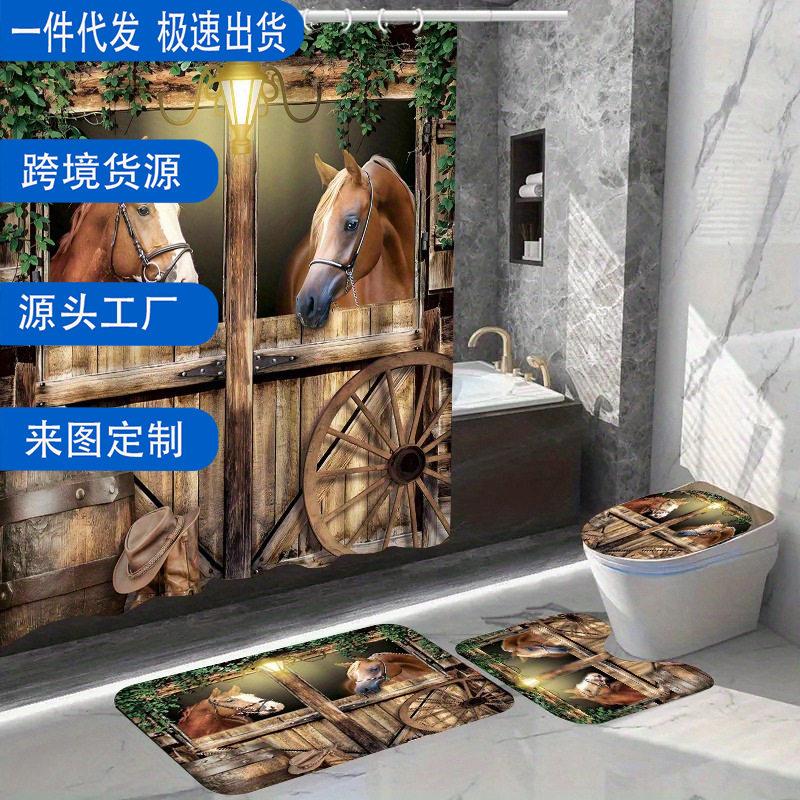 pc/pcs 家居装饰浴室淋浴帘套装，带  个挂钩，厕所座椅套，图片
