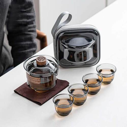 日式玻璃旅行功夫茶具套装户外高档泡茶壶便携一壶四杯快客杯