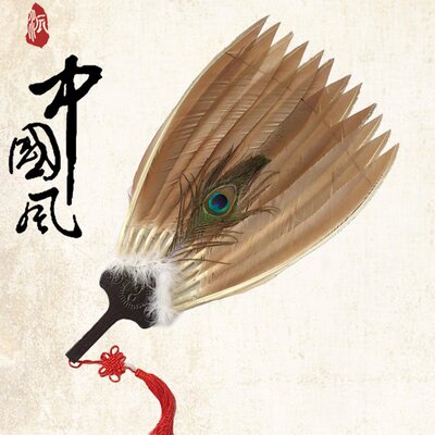 中国风传统古典稀有孔雀毛扇子手工艺扇羽毛扇子天然礼品孔明扇子