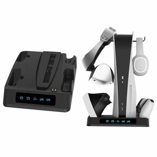PS5主机多功能散热底座PSVR2/PS5手柄座充带显示灯可收纳头盔耳机
