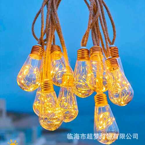 户外太阳能麻绳灯串防水露营庭院灯
