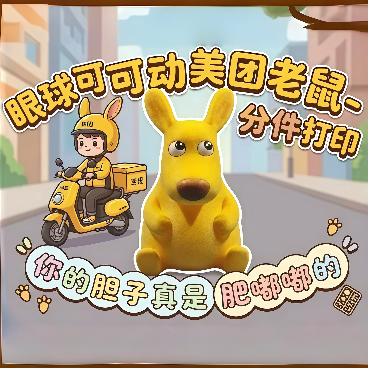 美团袋鼠眼球可动3D打印潮玩摆件图片