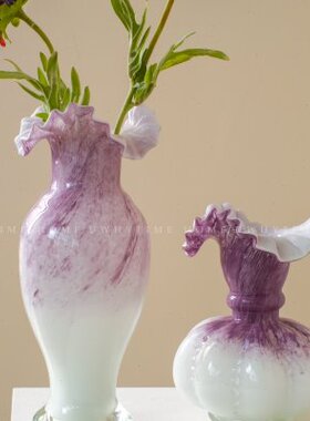 无为时间馆 中古芬顿风紫色渐变复古法式手工琉璃花瓶插花摆件