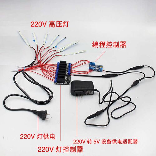 高压灯光编程控制器220VLED灯泡筒灯射灯灯箱DIY跑马流水爆闪器