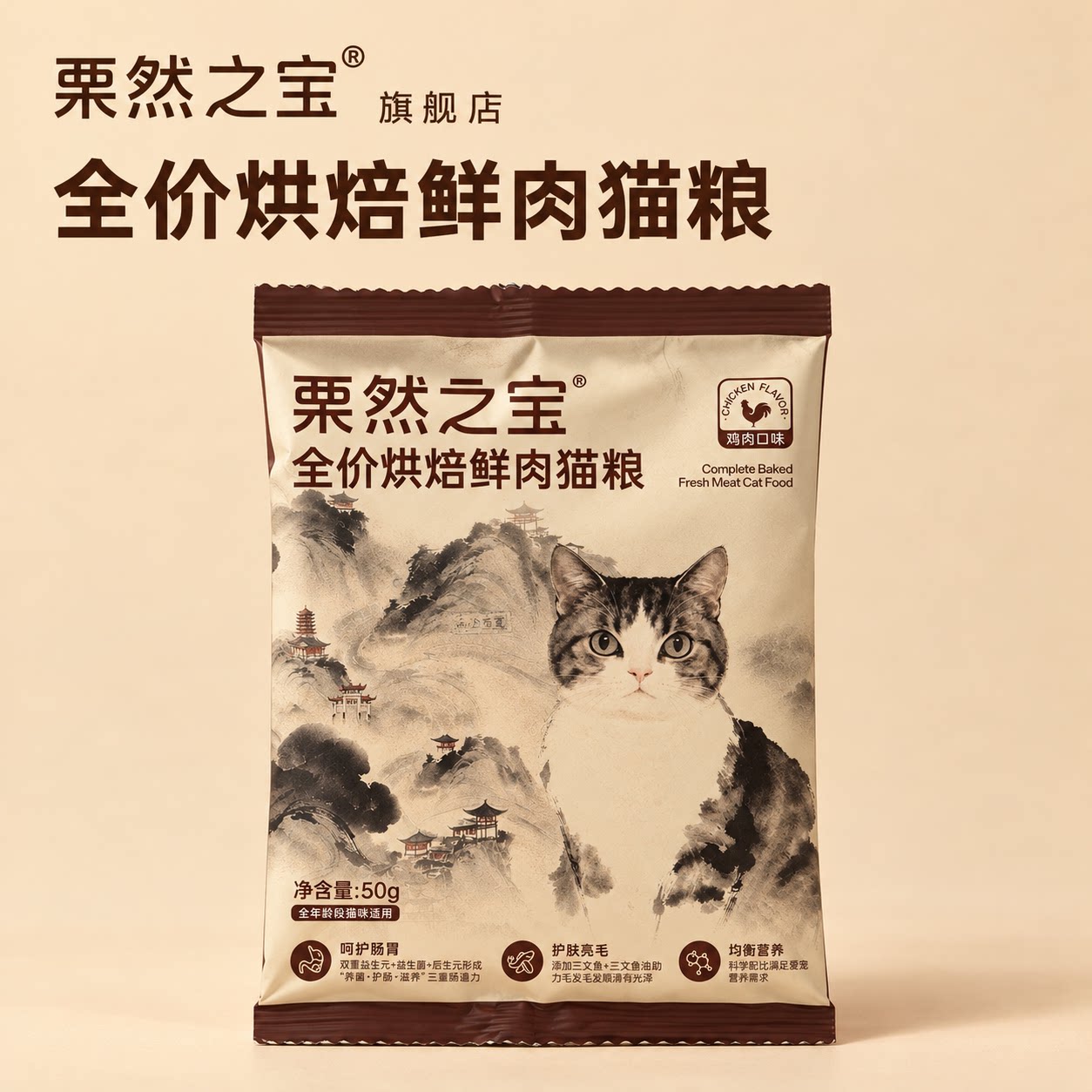 【尝鲜装】栗然之宝重庆涂山全价烘焙鲜肉猫粮鸡肉味50g高营养