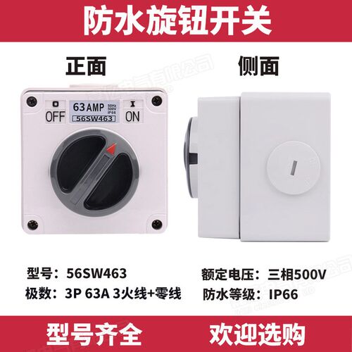 56SW232澳标防水旋钮开关 户外工业电源控制开关32A别墅防雨开关