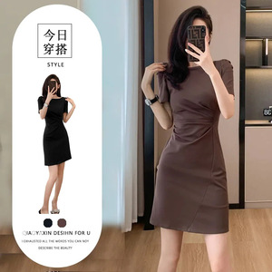 夏季时尚新款连衣裙女气质感收腰包臀法式赫本风短款裙子潮流