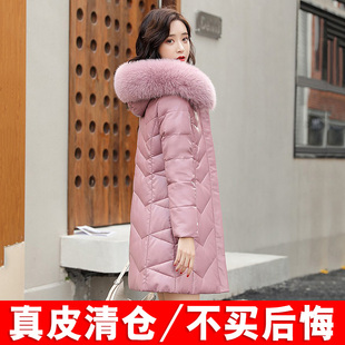 海宁真皮羽绒服女中长款皮衣2025冬季新款狐狸毛领绵羊皮皮草外套