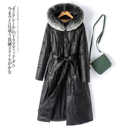 海宁真皮羽绒服女2025新款冬季修身妈妈皮草中长款绵羊皮外套皮衣
