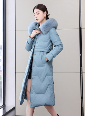 真皮羽绒服女加厚皮草外套中长款